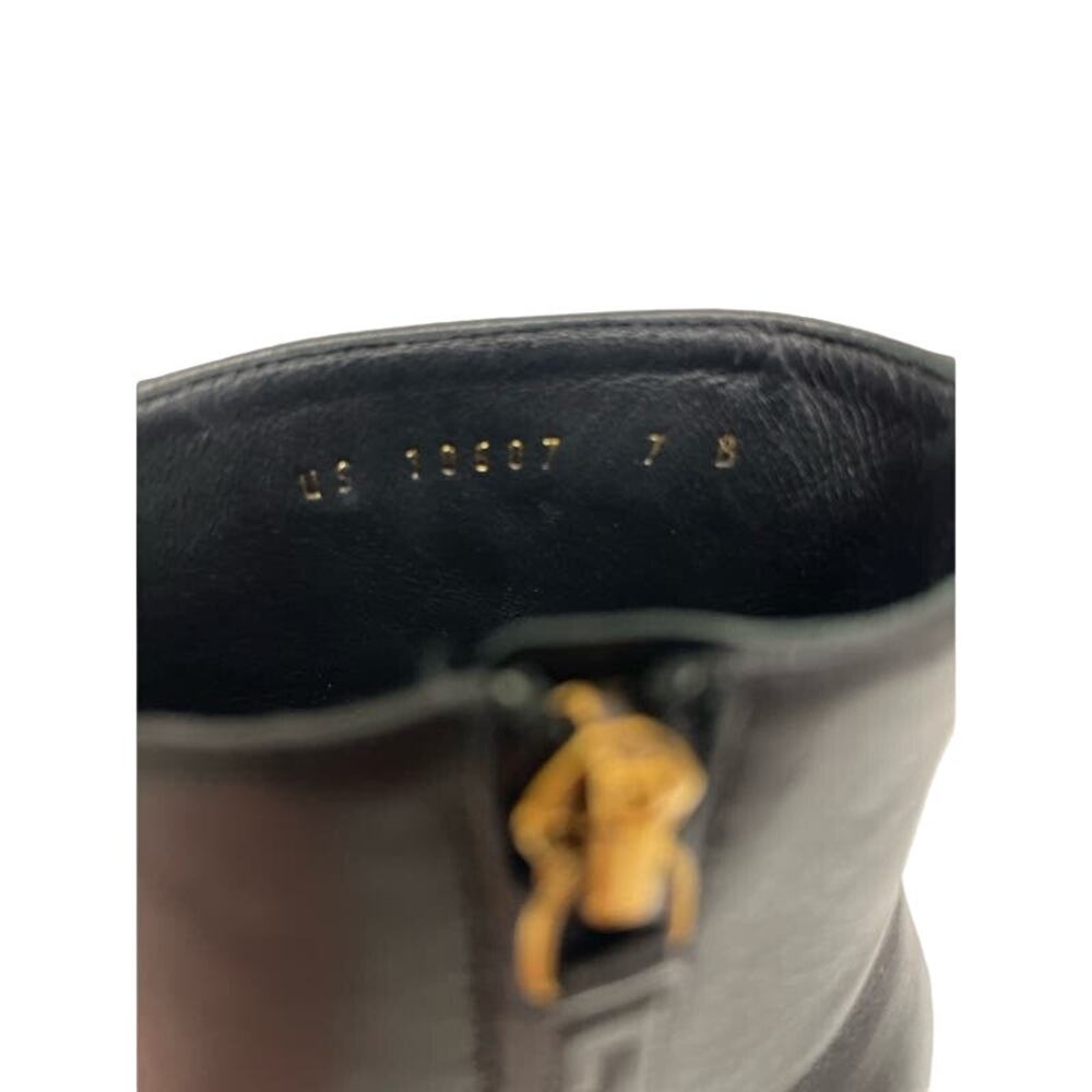 SALVATORE FERRAGAMO Black Leather Gold Block Heels Zip Square Toe Bootie Boots 7 - Picture 8 of 9